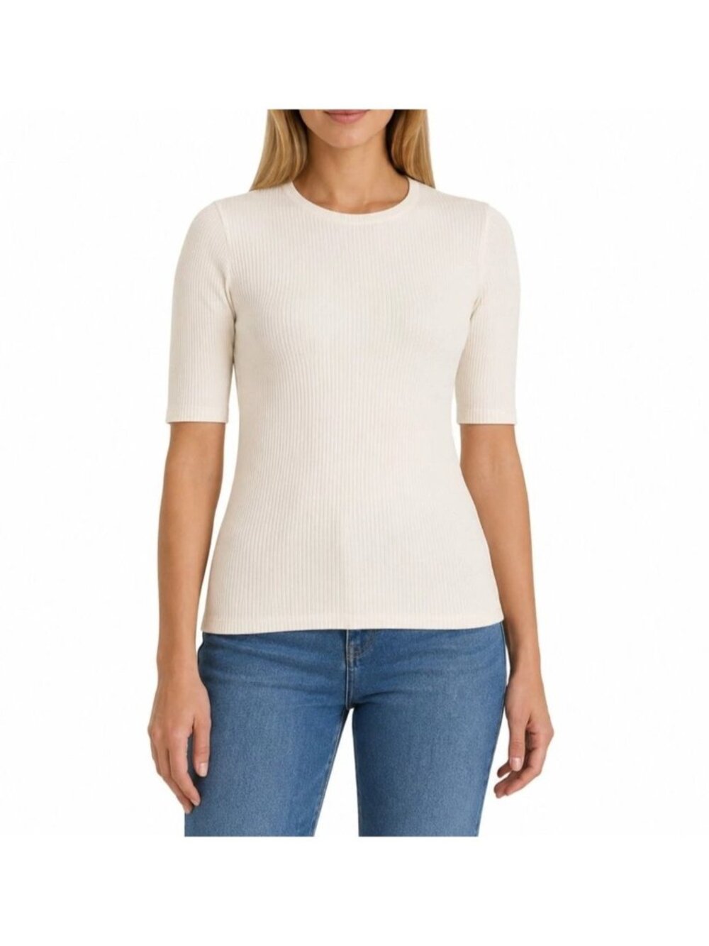 Splendid Womens Ribbed Knit Half-Sleeve Cream Top Size S